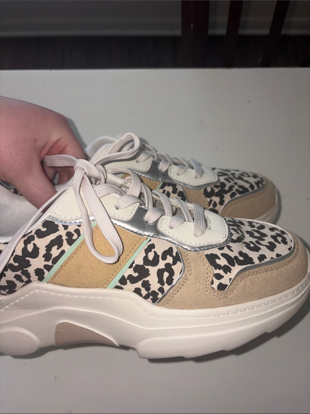 Trendy Brand New Lulu's White Leopard Lace-Up Sneakers🔥